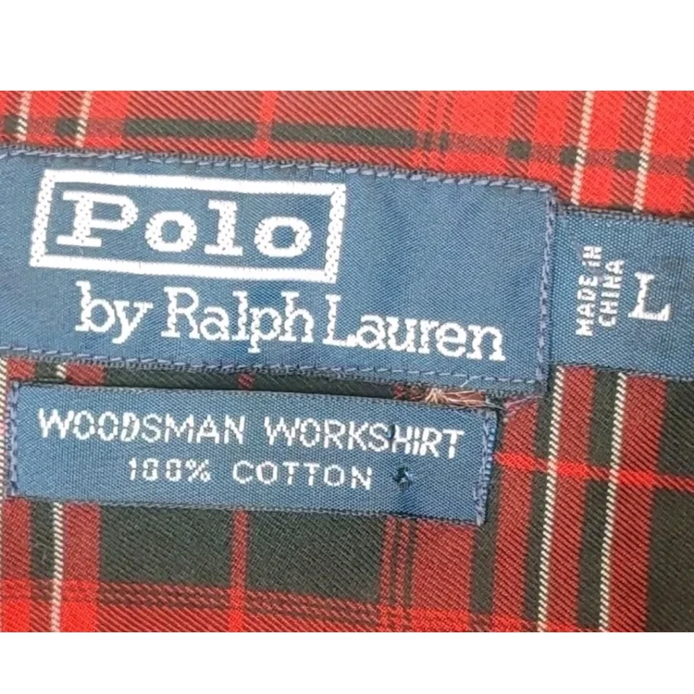 Polo Ralph Lauren Woodsman Workshirt Large Red Plaid Woven Cotton Button Vtg 90s